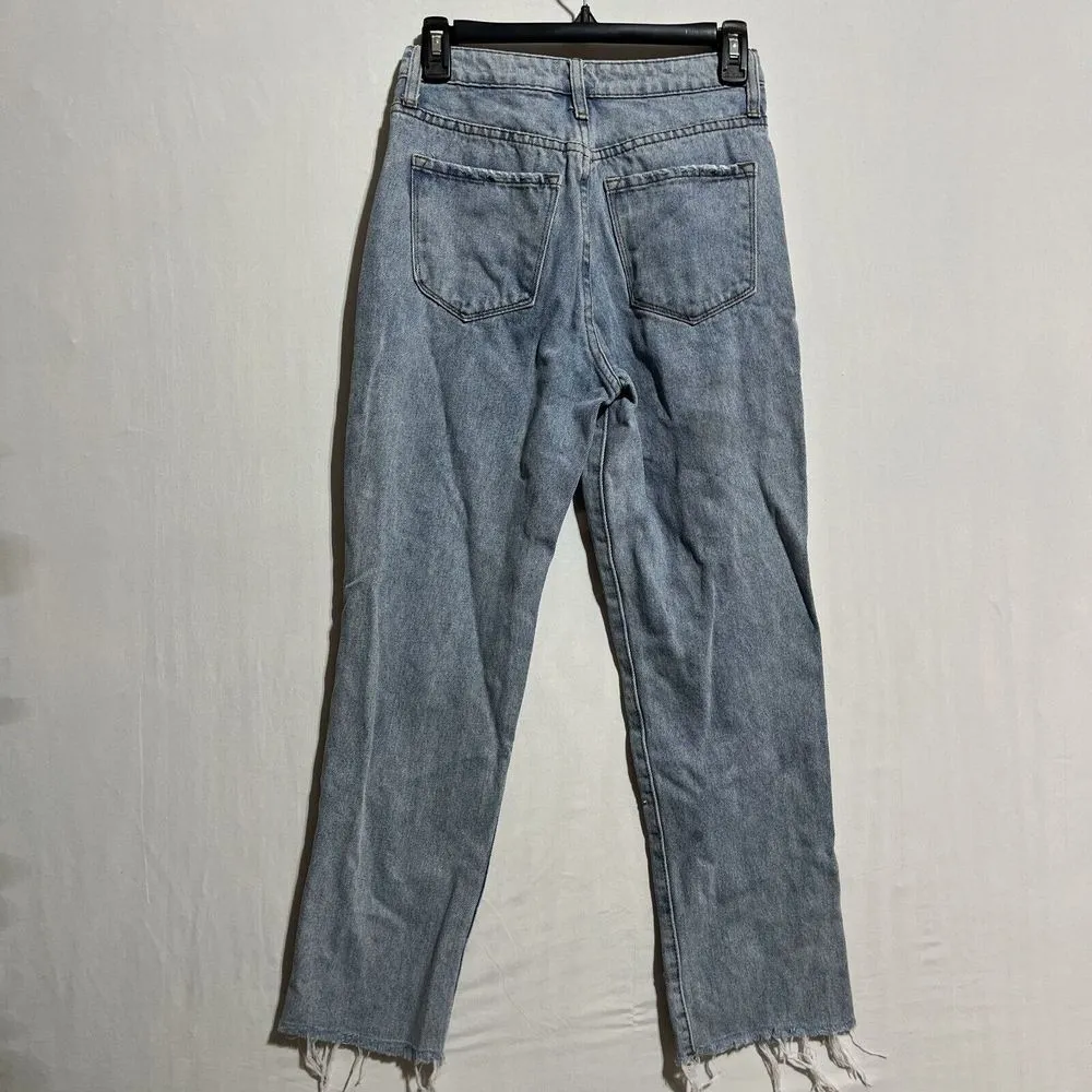 Simple Society Jeans Womens 1/25 Blue Denim Rayon Distressed Frayed Hem Straight - Image 2