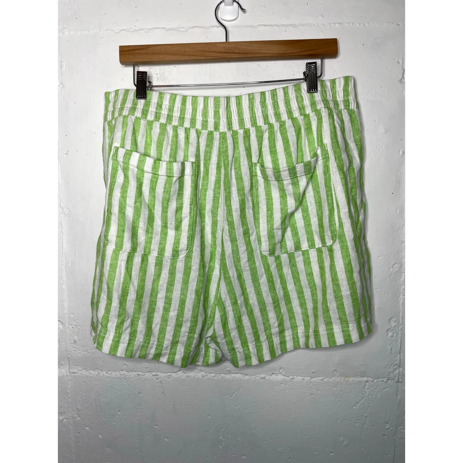 NEW Old Navy Womens Linen Blend Green Stripe Shorts Size Large Comfort Waistband - Image 3