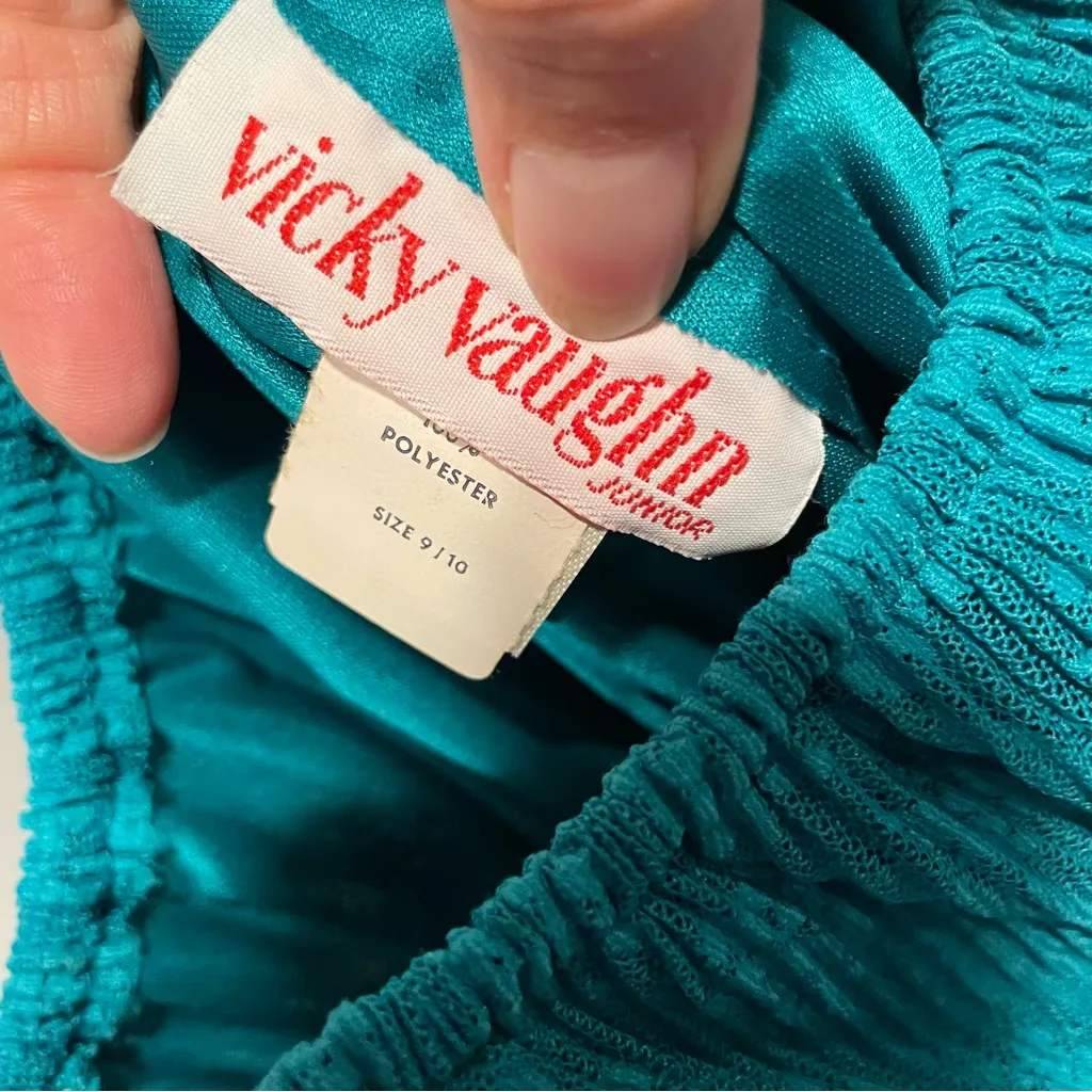 Vintage 70’s aquamarine lace top pleated maxi boho magical mermaid dress Blue - Image 8