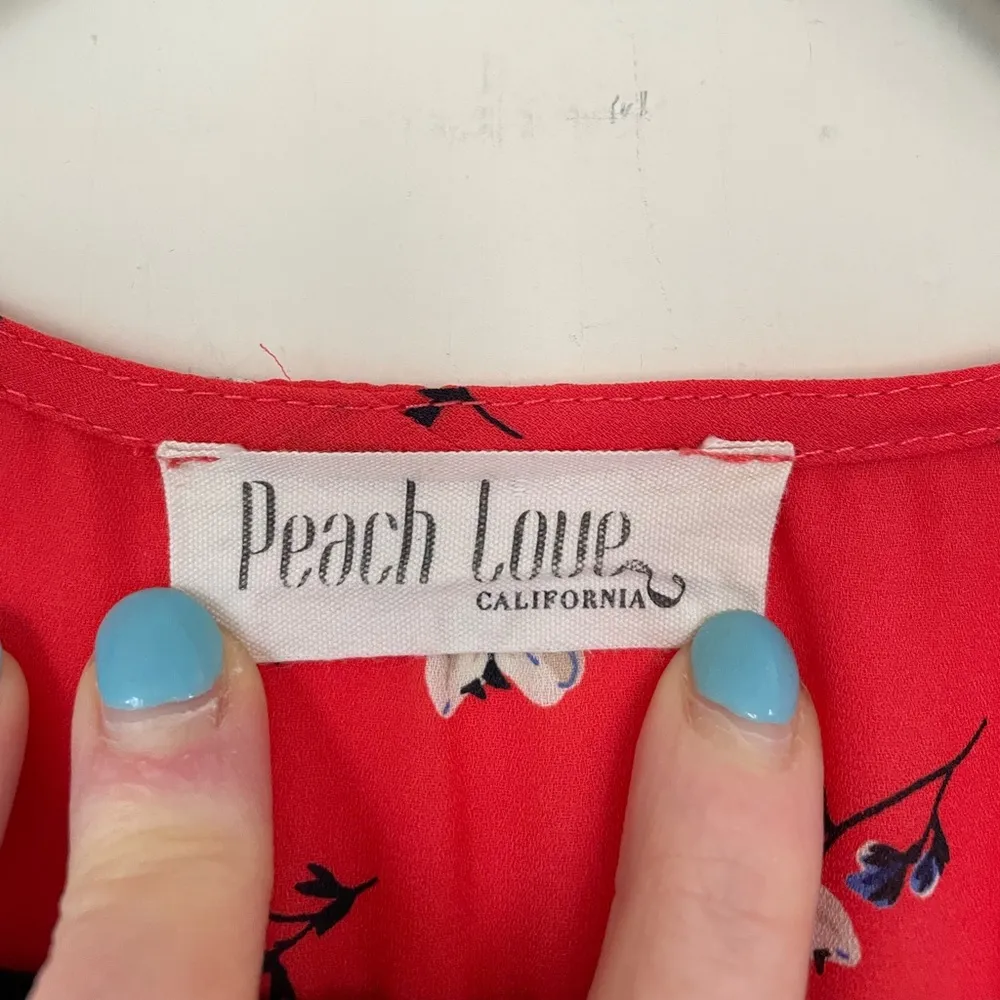 Peach Love California orange floral mini dress lined Women’s Size Small - Image 2