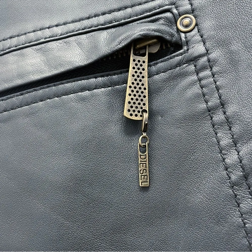 Diesel Vintage Y2K Black Leather Pants Studded Designer Biker Moto Size 29 | 8 - Image 12