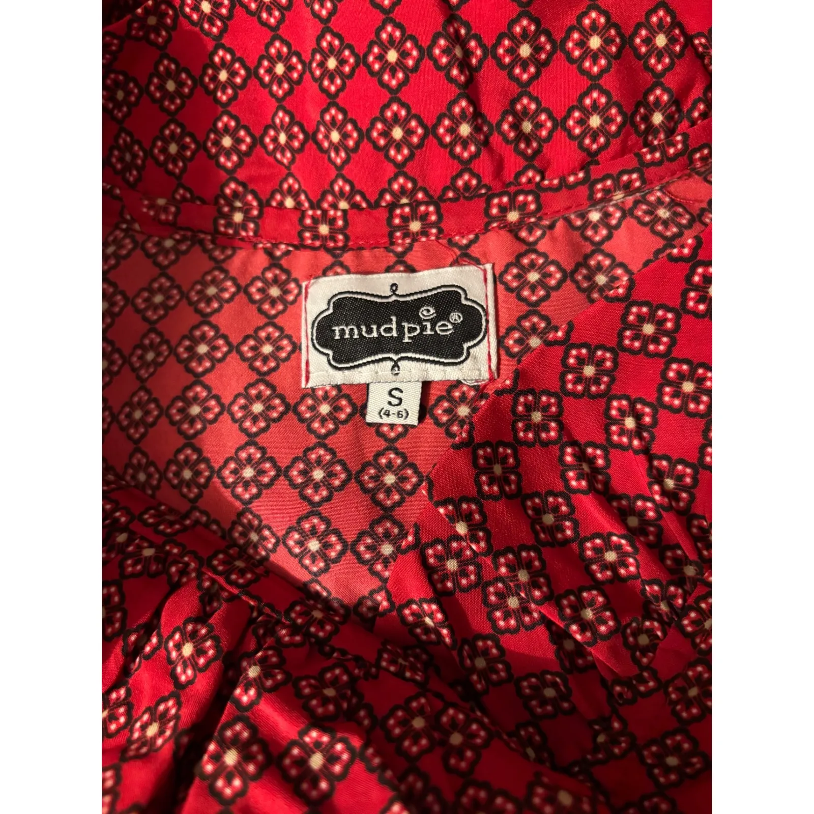 Mud Pie Red Geometric Print Ruffle Neck Tunic Top – Size Small - Image 4