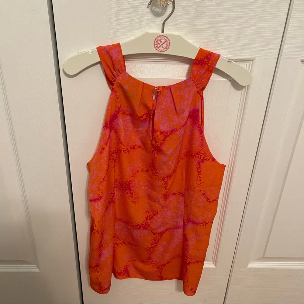 Ann Taylor Pink and Orange Printed Silk Blend Halter Neck Tank - Image 3