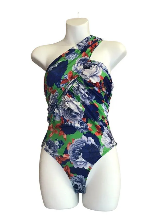 Zara Blue, Green and Orange Floral One Shoulder Bodysuit - Image 2