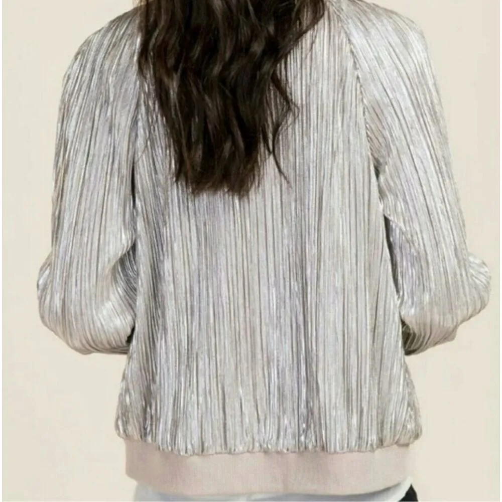 Womens Francesca’s Francescas Metallic Gold Cassie Pleated Bomber Jacket - Image 2