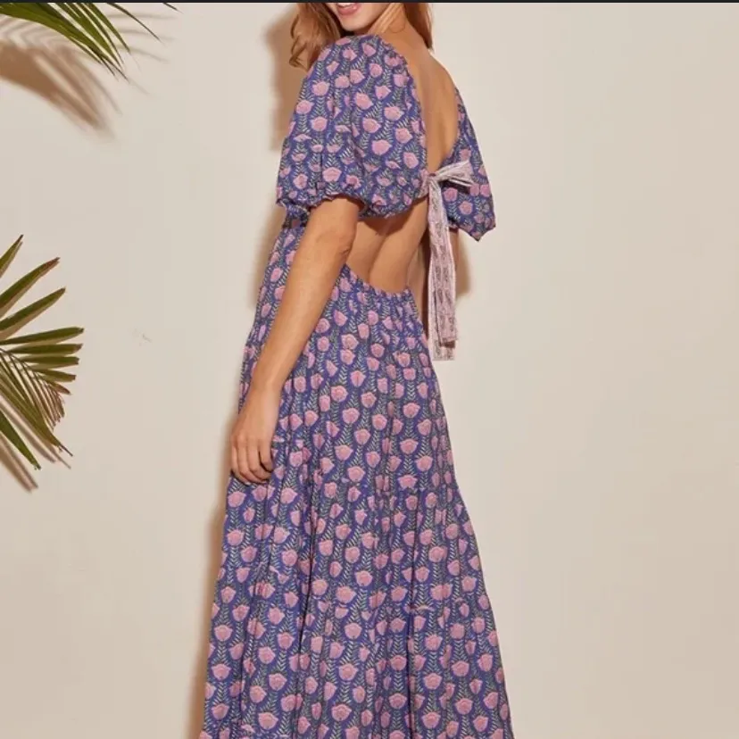 SAYLOR BLOCK PRINT DRESS maxi cutout tie back puff sleeve party fall $389 S - Image 3