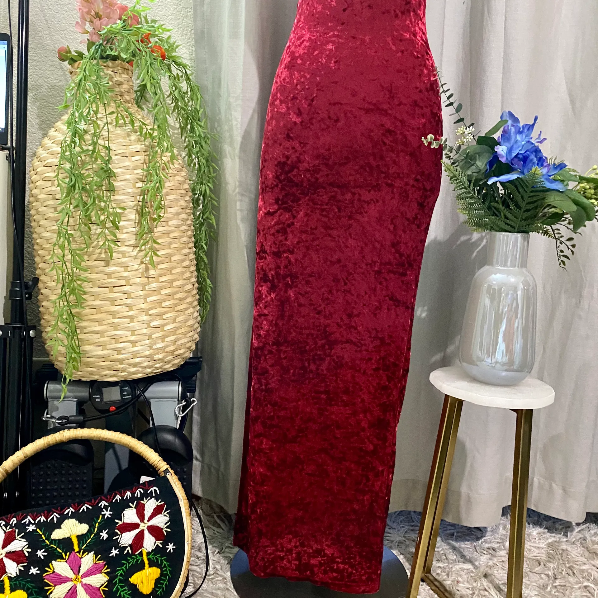 Wine Red Velvet Dress - Image 10