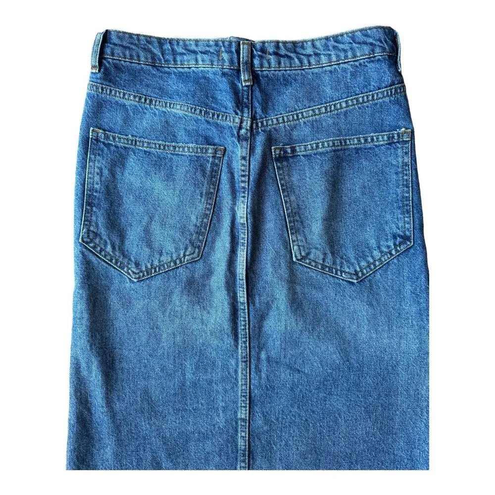 Free People Blue Maxi denim Skirt with Side slits and frayed hem size 4 - Image 8