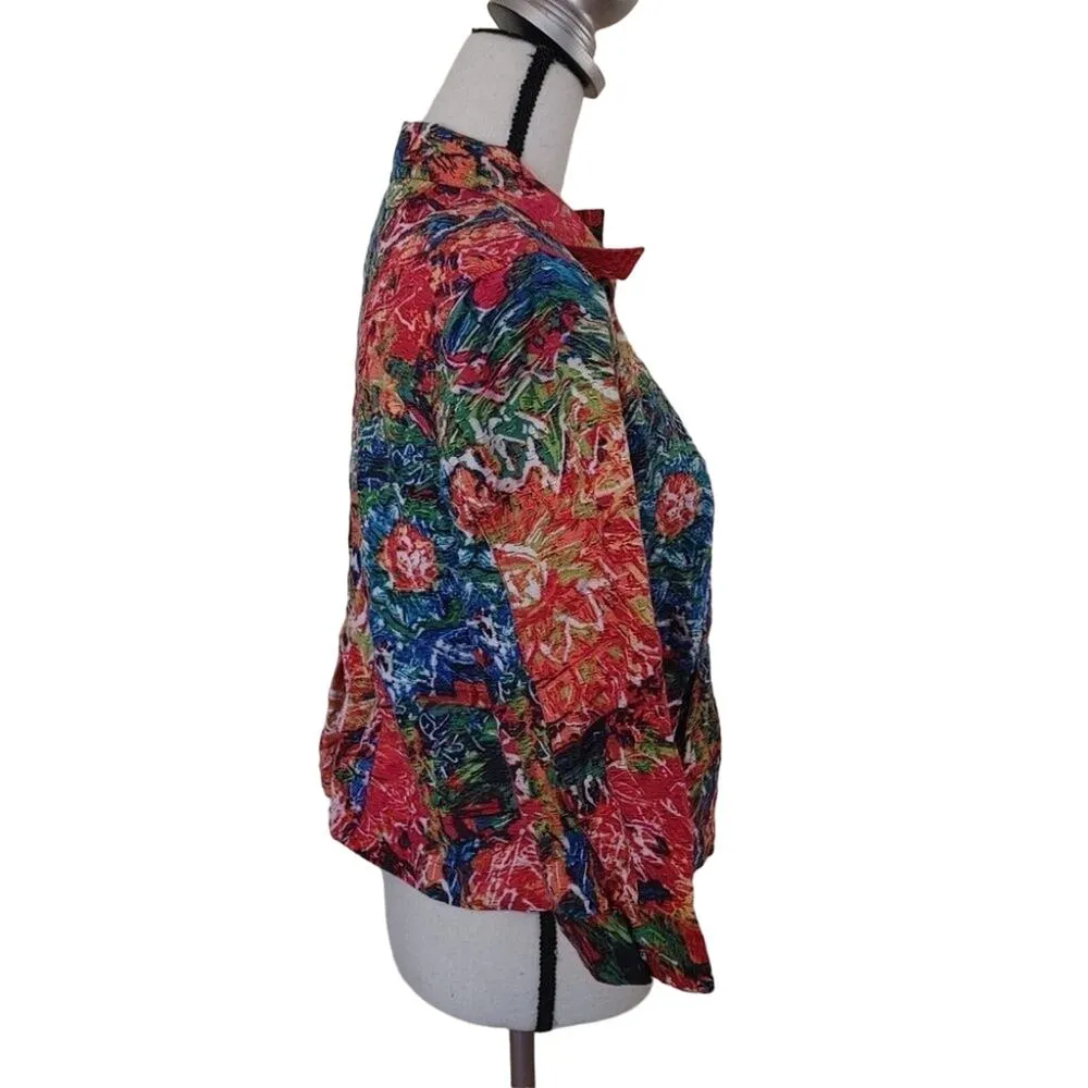 Chico's Size 1 Multi Color Vibrant Button Blazer Top Career Professional Artist - Image 8