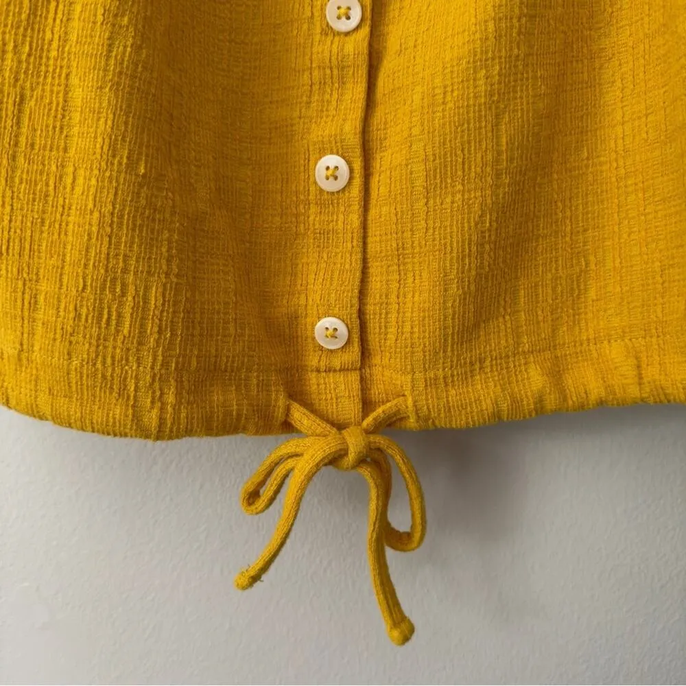 Madewell Texture & Thread Off The Shoulder Top Button Front Tie Waist Yellow EUC - Image 3