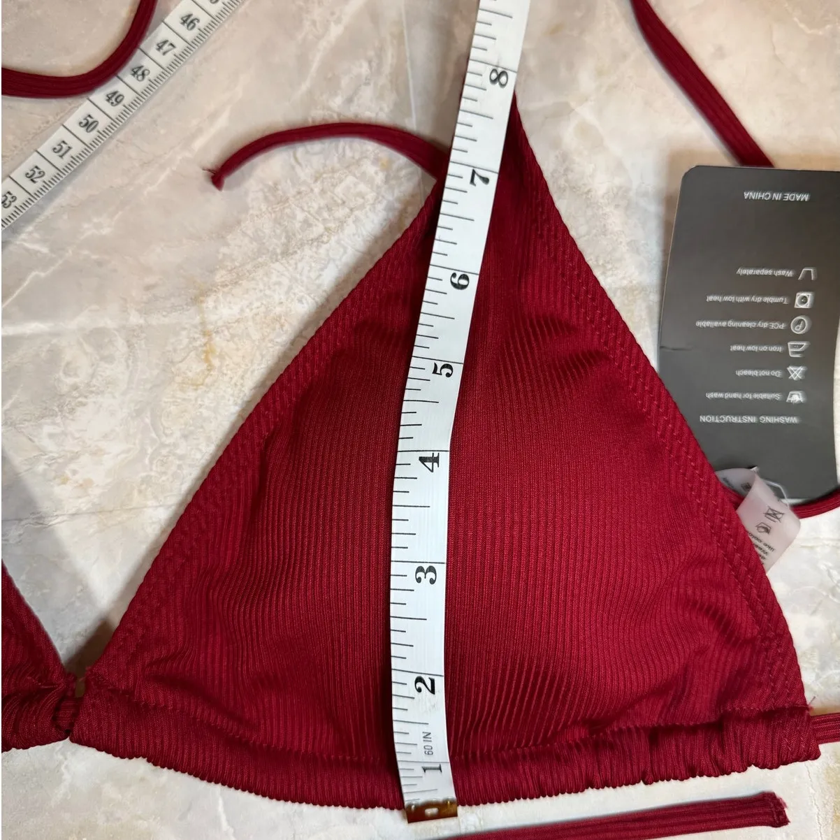 NWT Ribbed Triangle String Bikini Wine Colored Size Large Red - Image 6