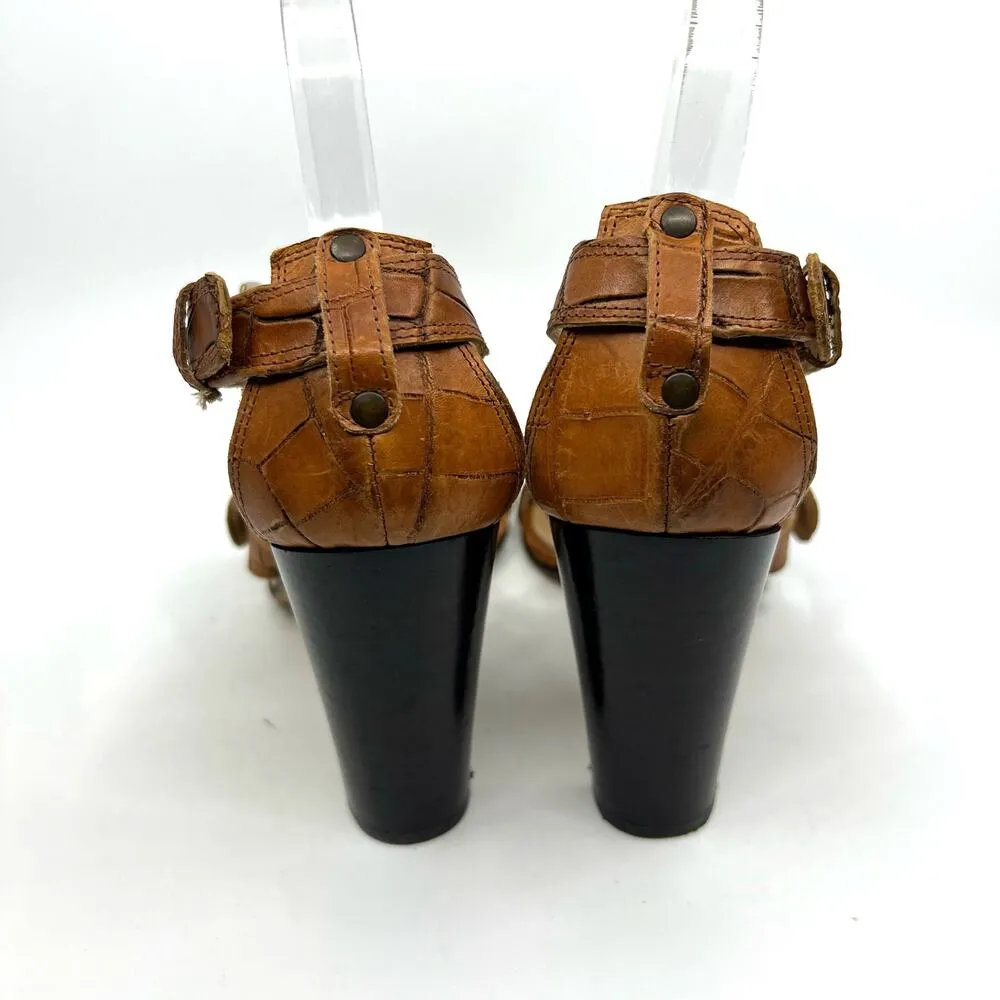 Stuart Weitzman Brown Alligator Leather Heeled Sandals Women's 8 US - Image 6