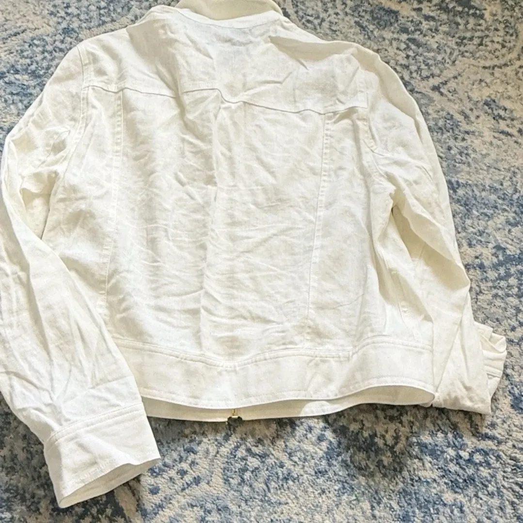 Jones New York Signature ~ Jacket Women Sz Lg - White Linen Zip Up - Image 3