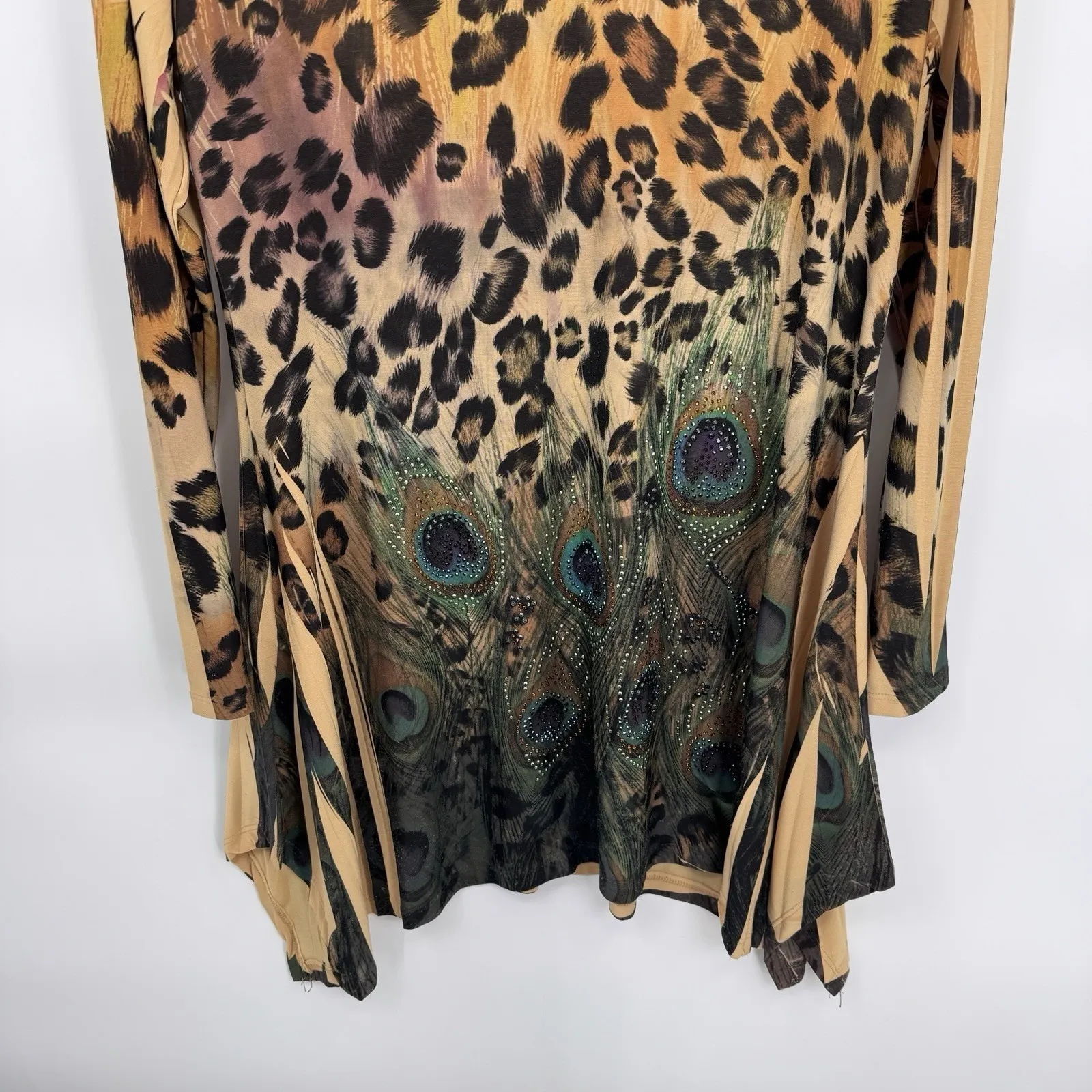 Vintage Pyramind Collection Mob‎ Wife Top Medium Brown Animal Print Rhinestone - Image 3