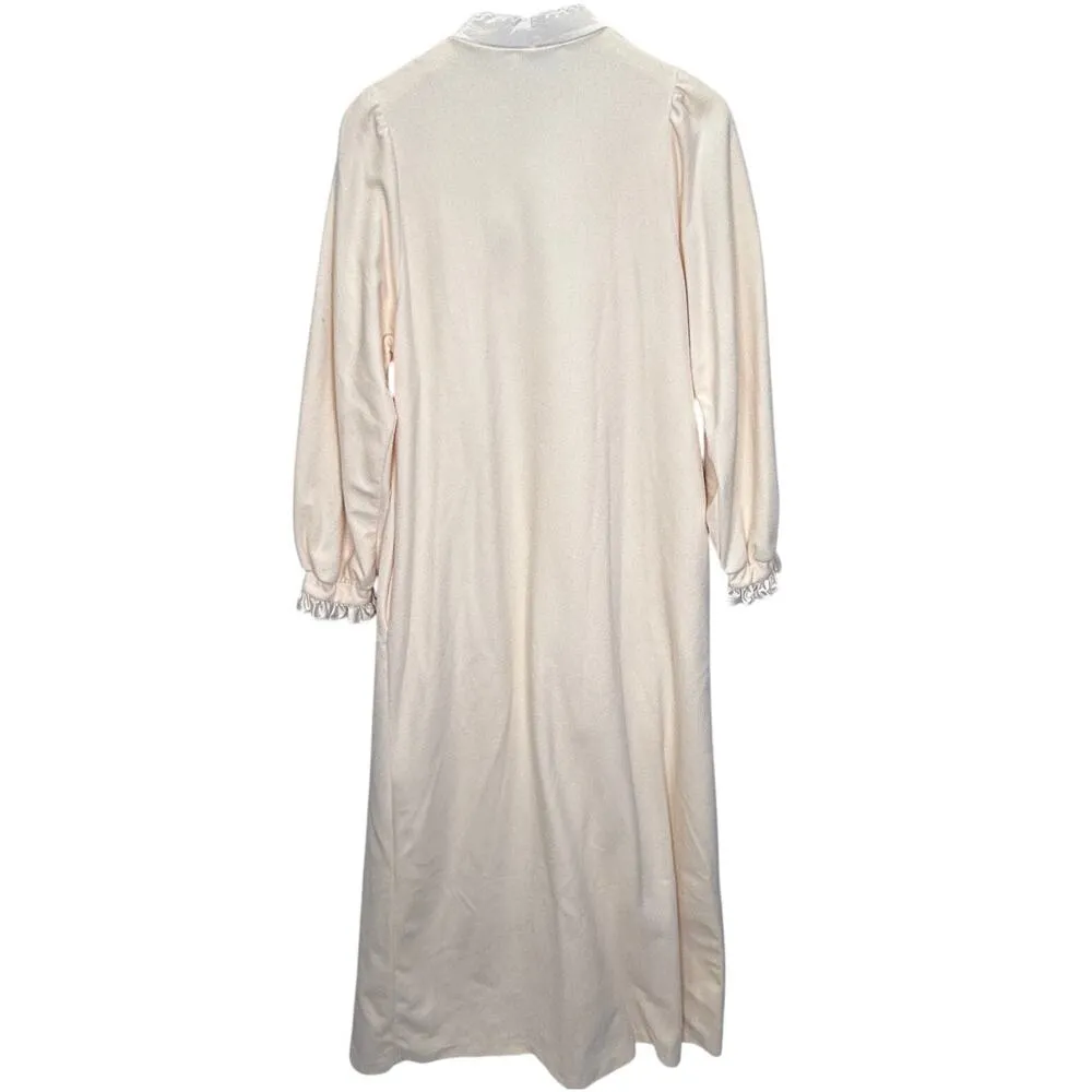 Vintage Miss Elaine Long Sleeve Fleece Nightgown Beige 1/2 Zip Ruffle Size M Size M - Image 2