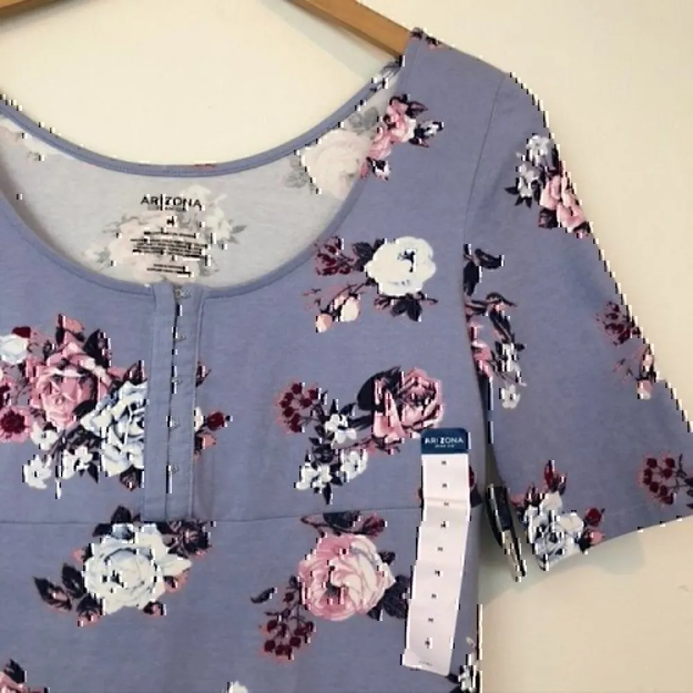 NEW ARIZONA JEAN CO Purple Pink White Floral Short Sleeve Y2K Cotton Top JUNIORS - Image 3