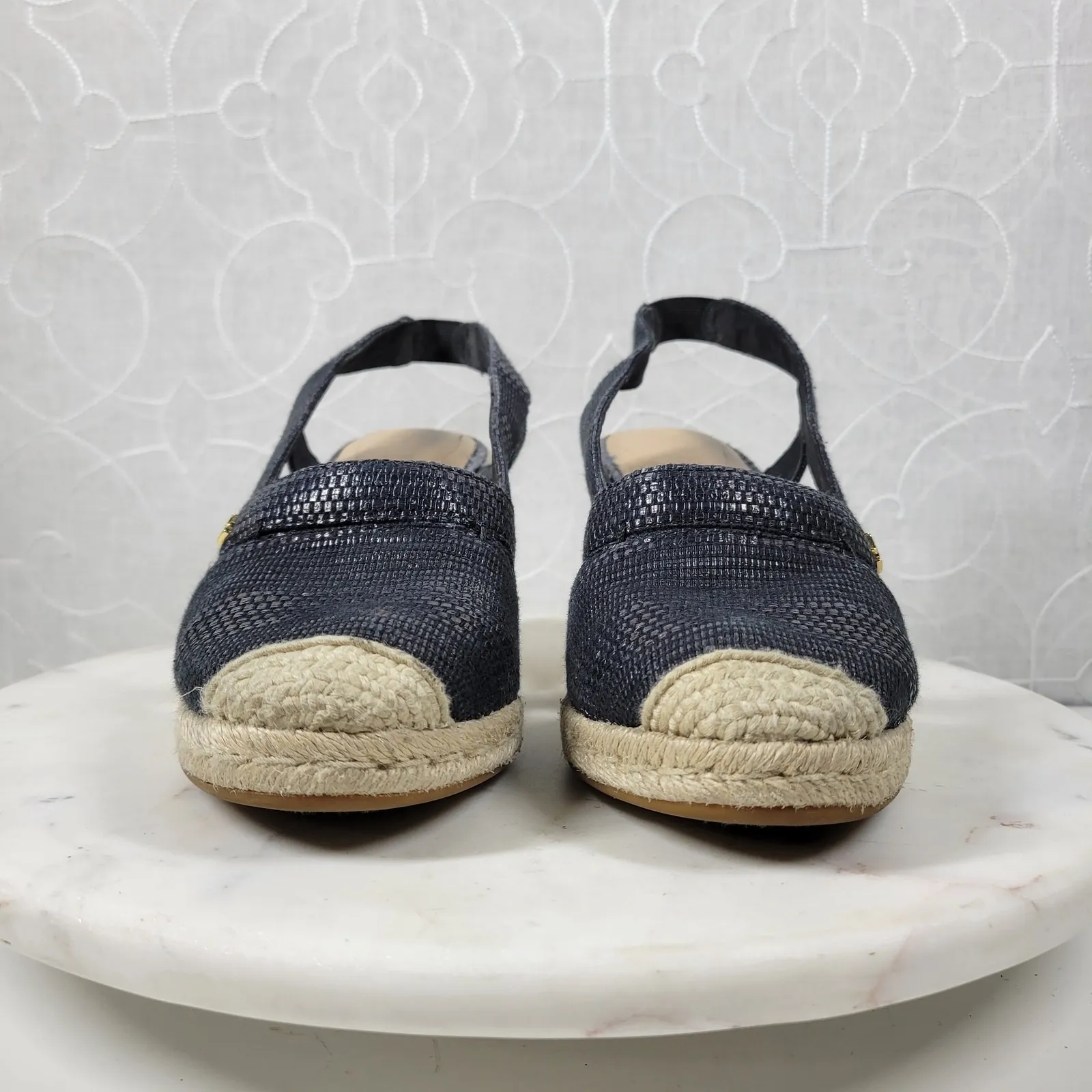 Lauren Ralph Lauren Penelopie Espadrille Wedge Sandals Womens 8 Blue Leather - Image 12