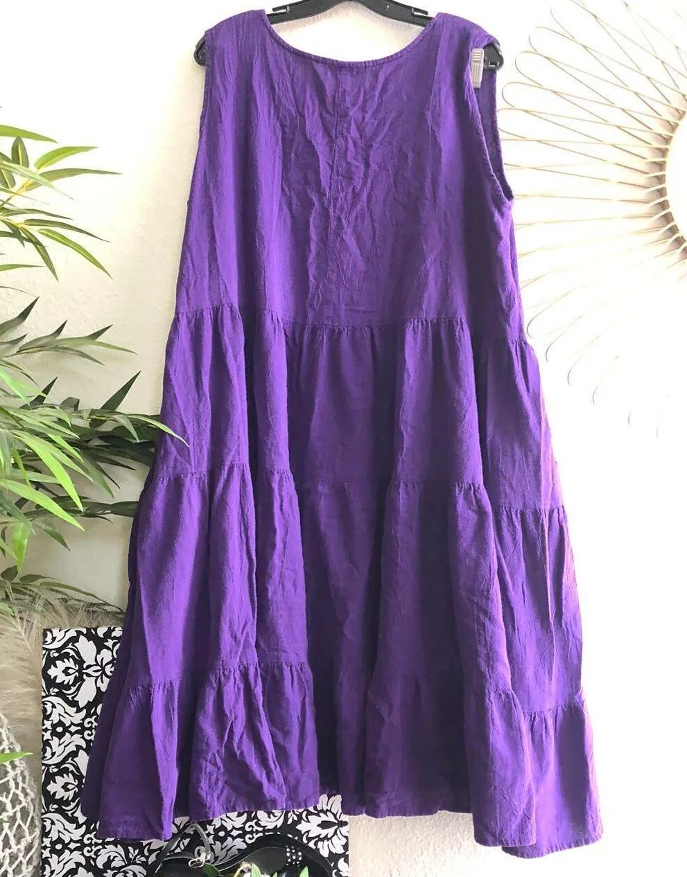 Purple loose babydoll cottagecore maxi ruffle tiered sleeveless dress with button front Size XL - Image 2