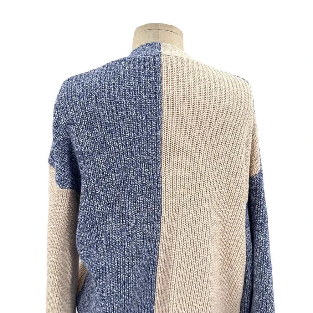 INTERMIX Aurora Two-Tone Rib Knit Cardigan Sweater Blue Beige Size XS - Image 9