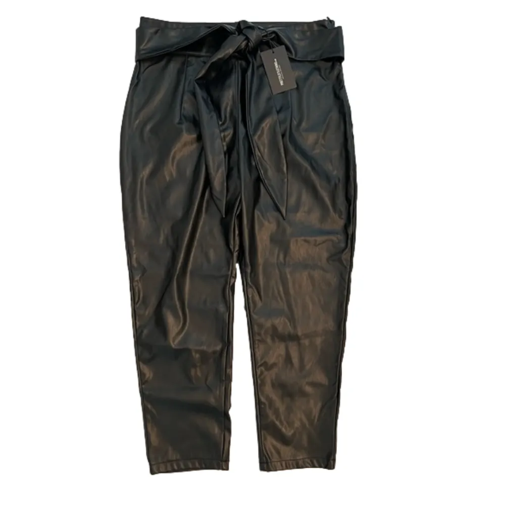 PrettyLittleThing vegan faux leather pants with connected tie belt, NWT size XL - Image 2