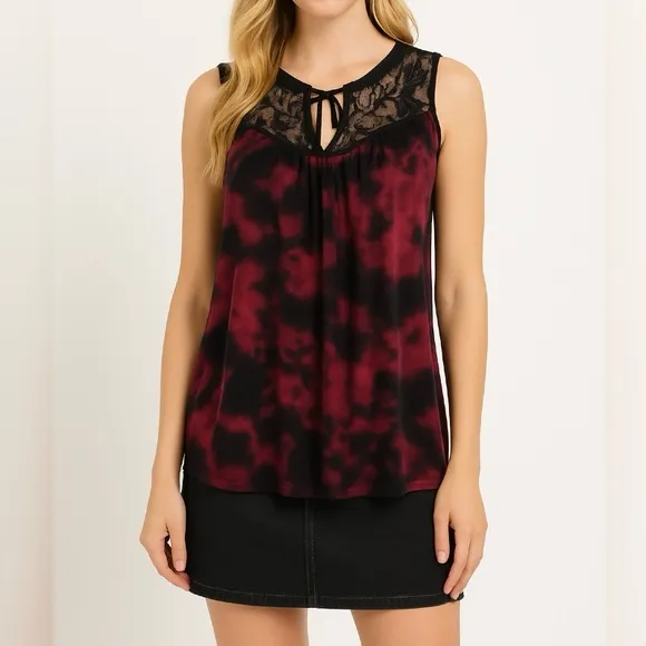 NWT Torrid Super Soft Tunic Top Lace Tie Dye Sz 10 Burgundy Black Swing Chic - Image 3