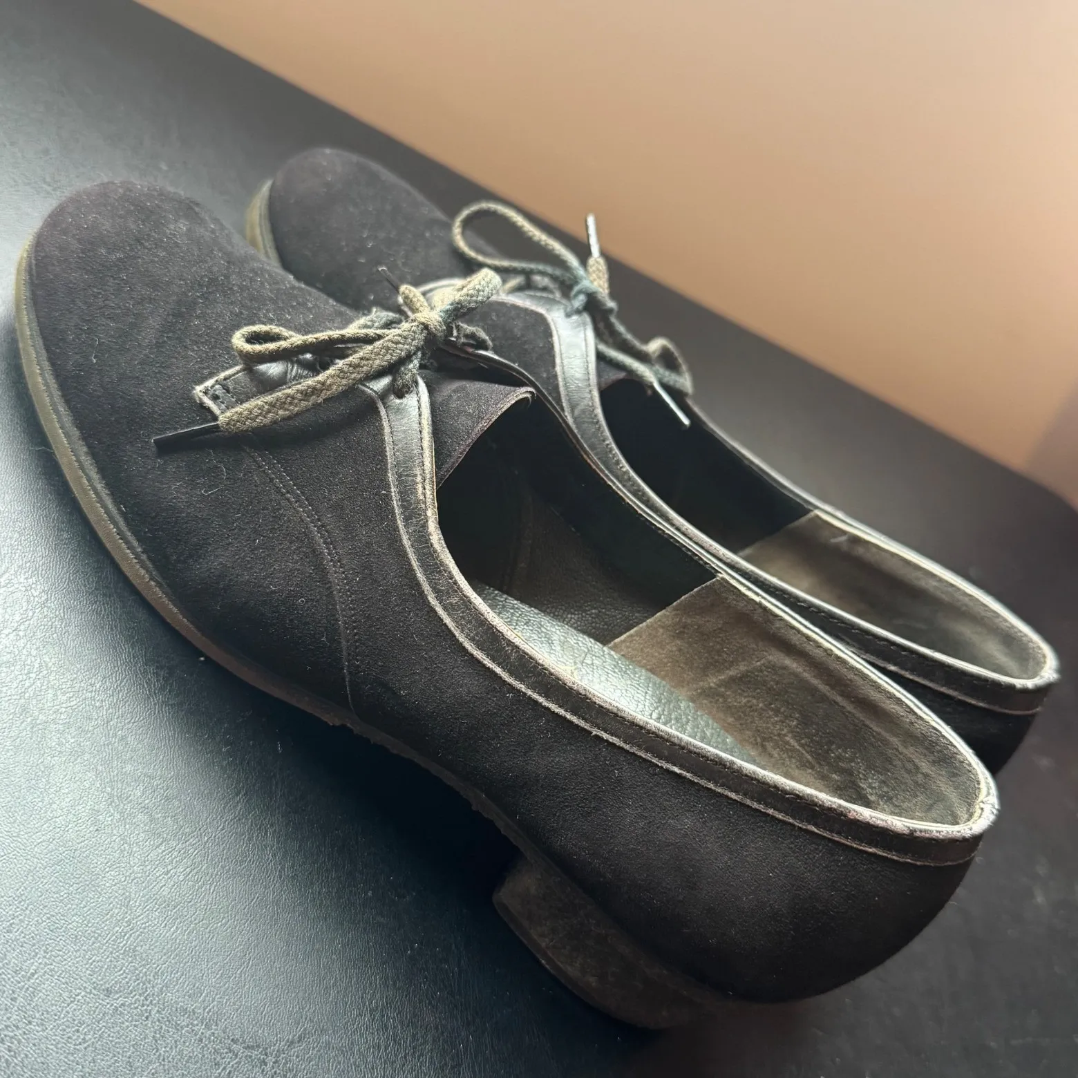 60s Vintage CUIR sz 5 Vernable Neolite Black Suede Leather Lace Up Flapper Heel - Image 5