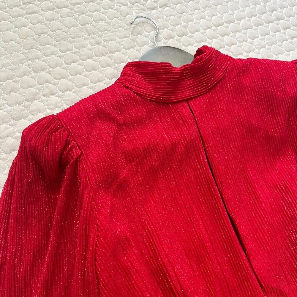 NWOT Rebecca Vallance Samantha Plisse Mini Dress Red Glitter Sparkle Holiday 8 - Image 9