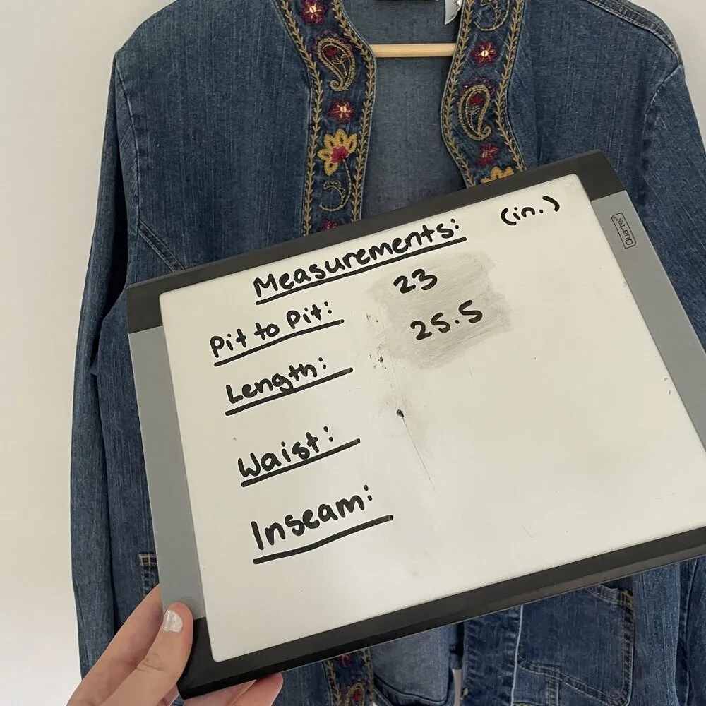 Alfred Dunner vtg sz 16 ramie cotton embroidered floral pockets denim jacket - Image 8