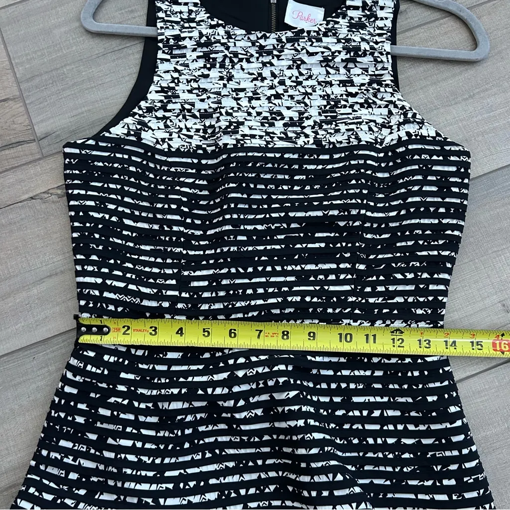 Parker White Black Silk Sleeveless Crepe Fit & Flare Mini Cocktail Dress S - Image 10
