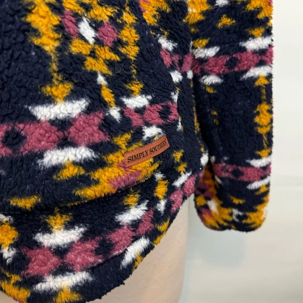 Simply Southern Quilted Aztec Sherpa Pullover Quarter Snap size large - Image 2