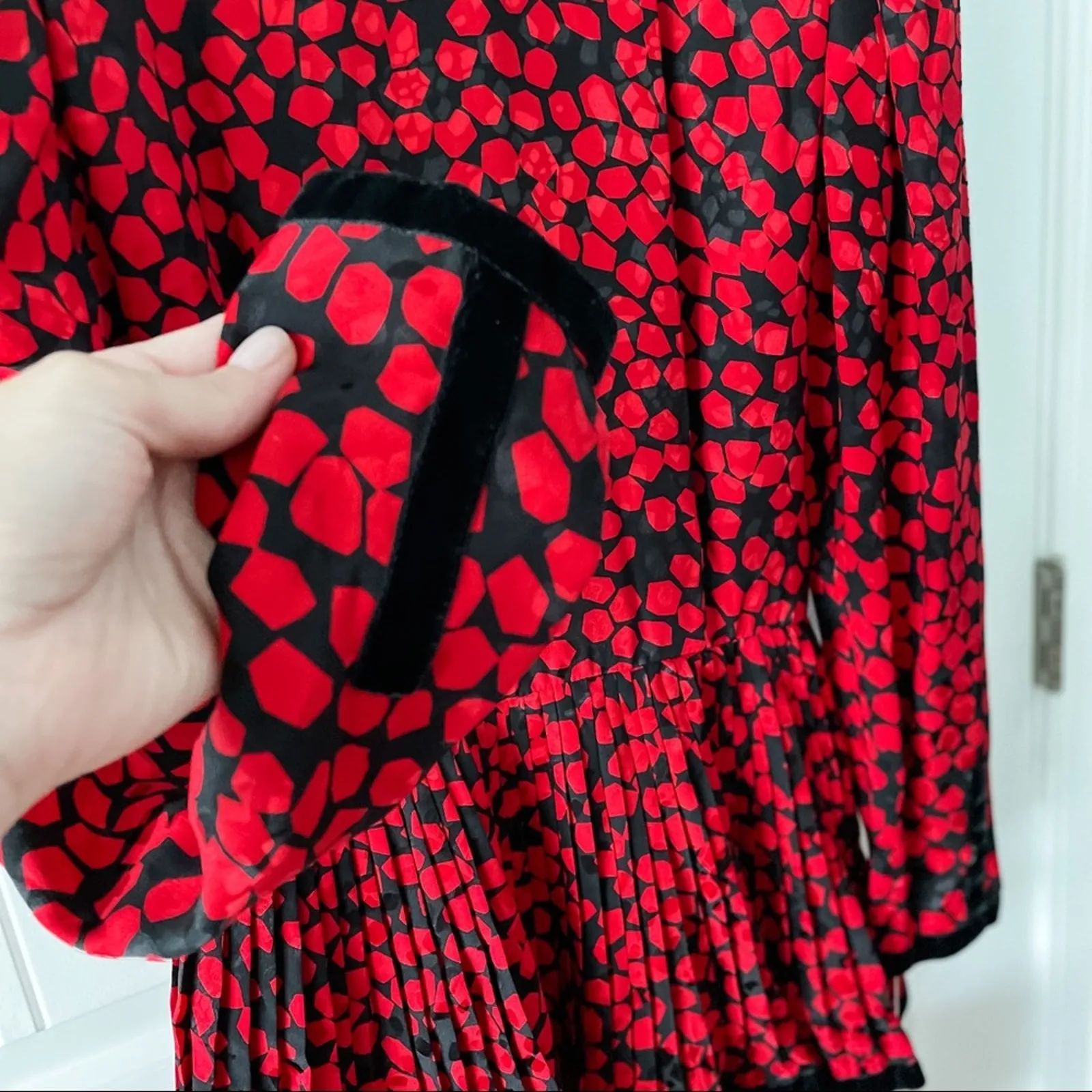 Vintage 80s 100% Silk Dress Pleated Peplum boss secretary size Small S Red - Image 6