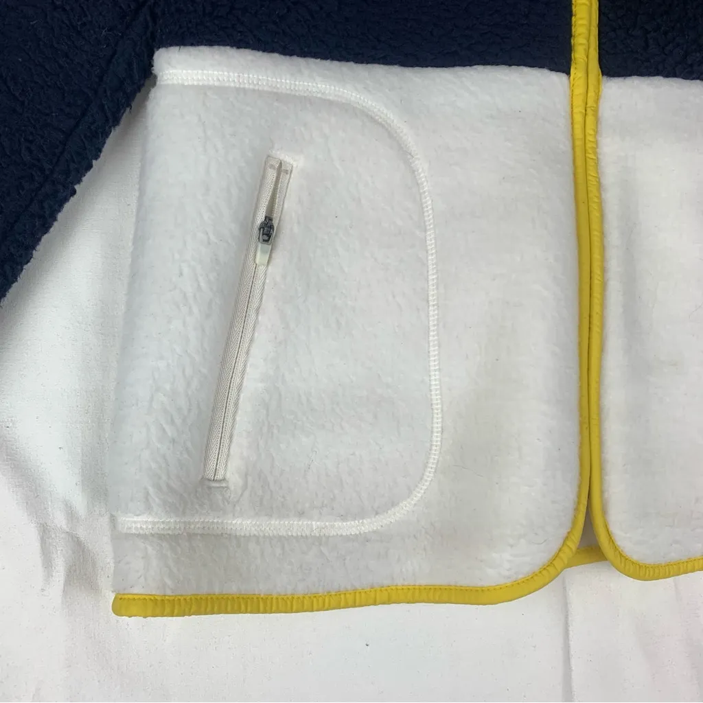 Talbots size small petite Navy Jacket yellow Trim fleece white zip up - Image 6