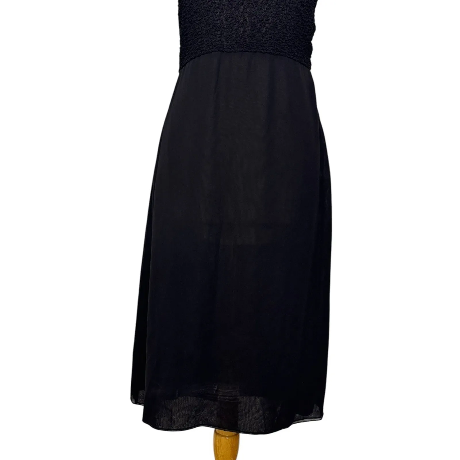 EMPORIO ARMANI Strapless Silk Black Midi Dress Textured Mesh Flowy Size Large - Image 4