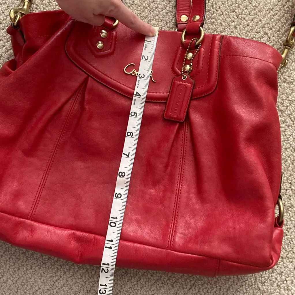 Coach Ashley Satchel Carryall Cherry Red Two Way Bag Hobo L1280-F19243 Purse EUC - Image 4