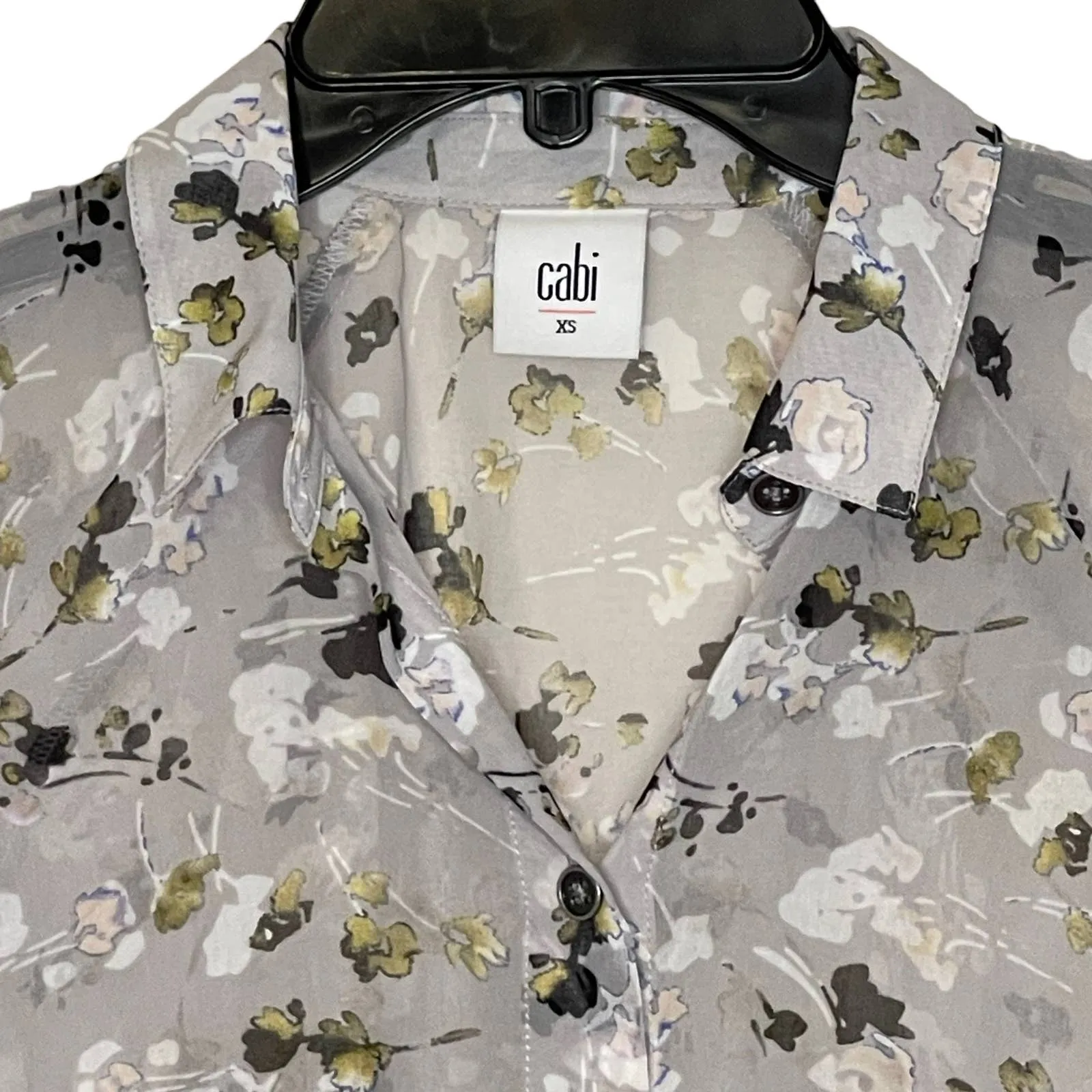 CAbi Blouse Size XS Gray Multi Floral‎ Pattern Womens Sheer Button Up Polyester - Image 2