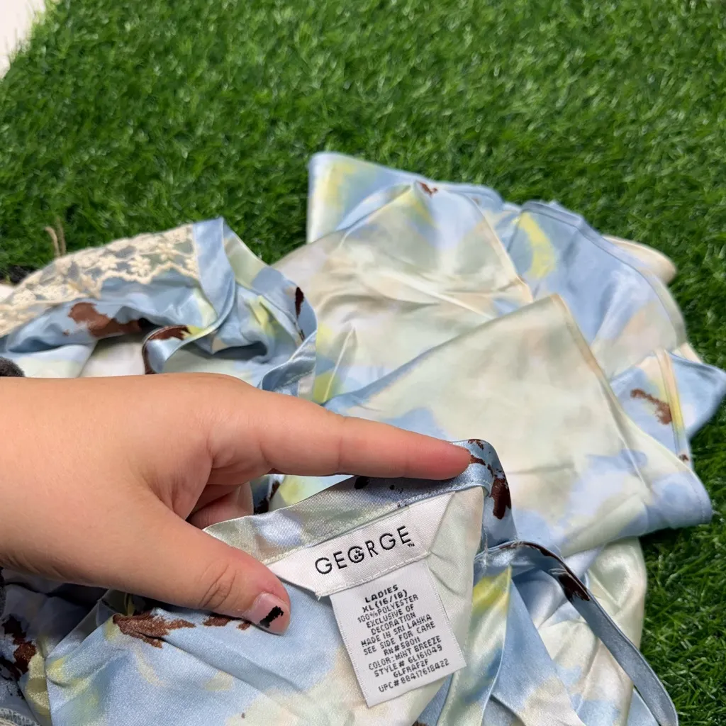 George Y2K Floral Lace Cami Slip Silk Top Blue Size XL - Image 6