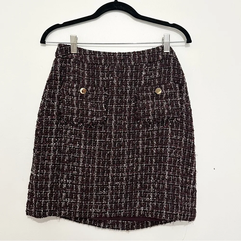 Ann Taylor LOFT Boucle Pocket Shift Skirt Size 0 Classic Plum - Image 3