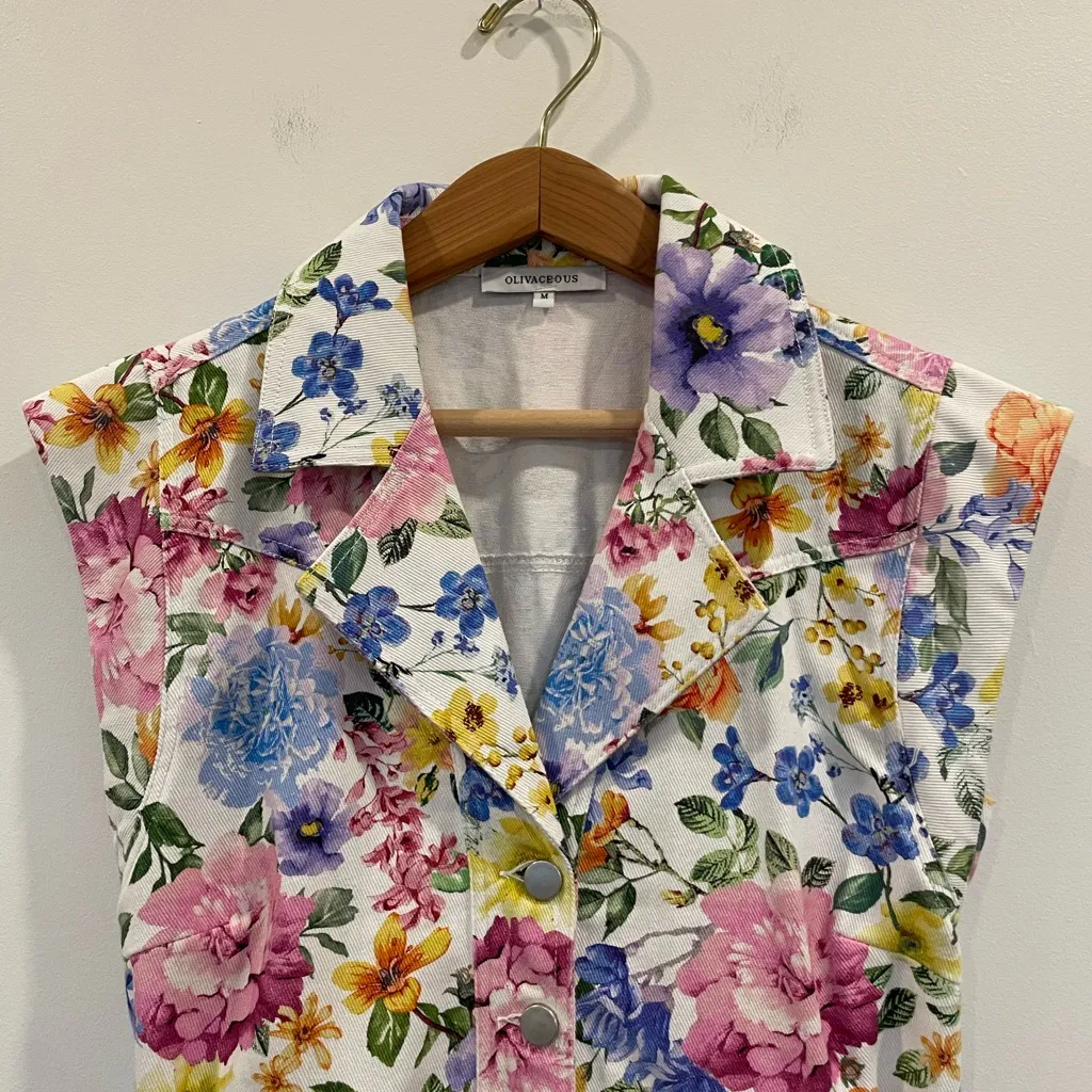 Floral Cotton Twill Sleeveless Button-down Mini Dress with adjustable waist - Image 5