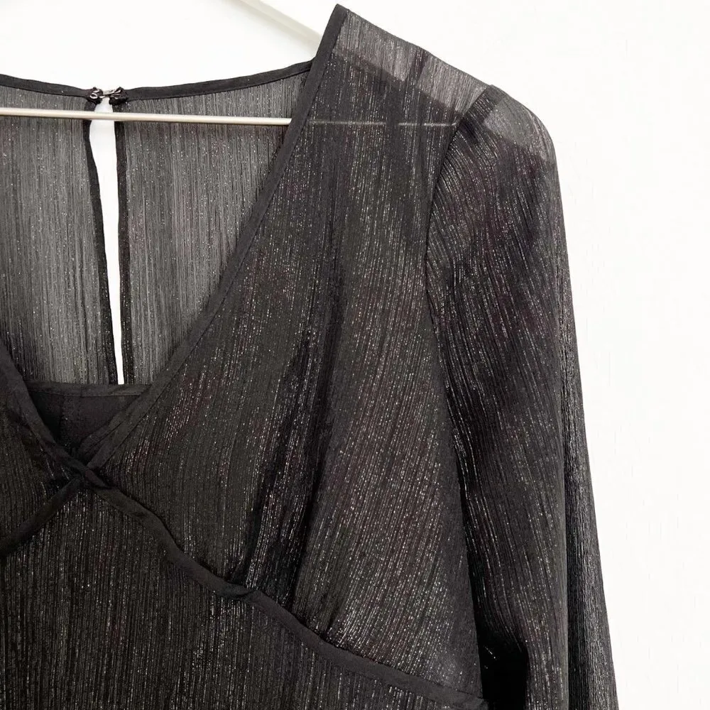 NWT‎ BCBGeneration Bell Sleeve Metallic Black Mini Dress Party Event New Size XS - Image 4