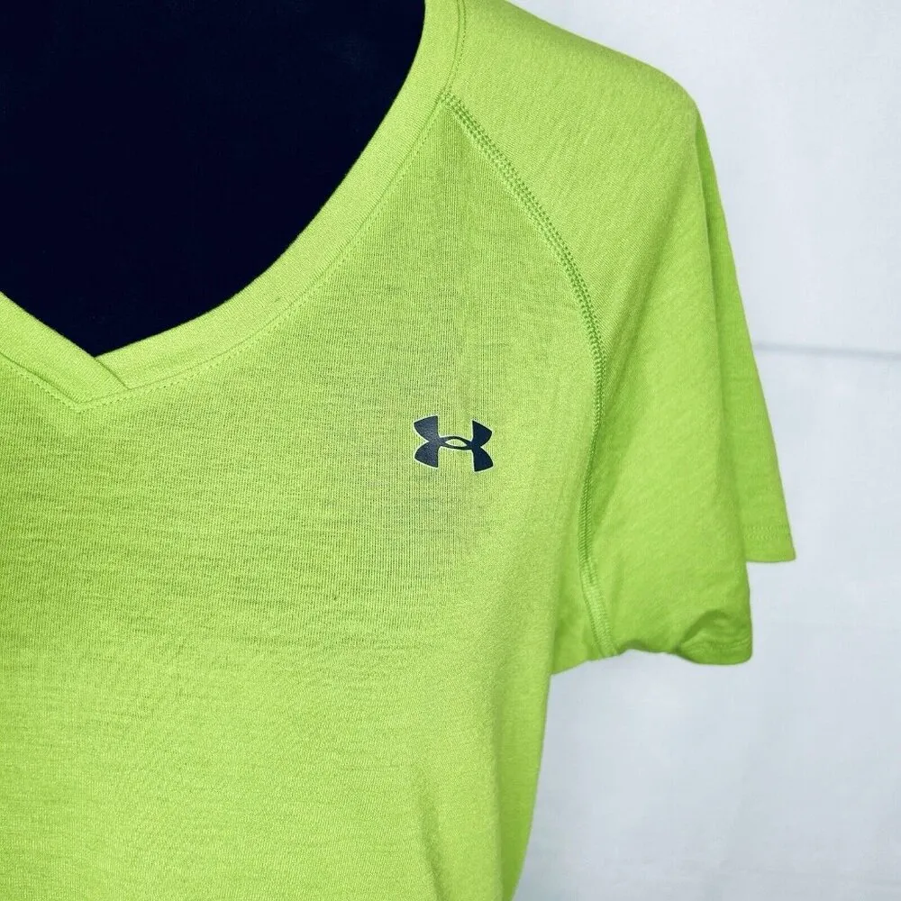 Under Armour Semi-Fitted Heat Gear V-Neck Women's Top Lime Green Size L - Image 4