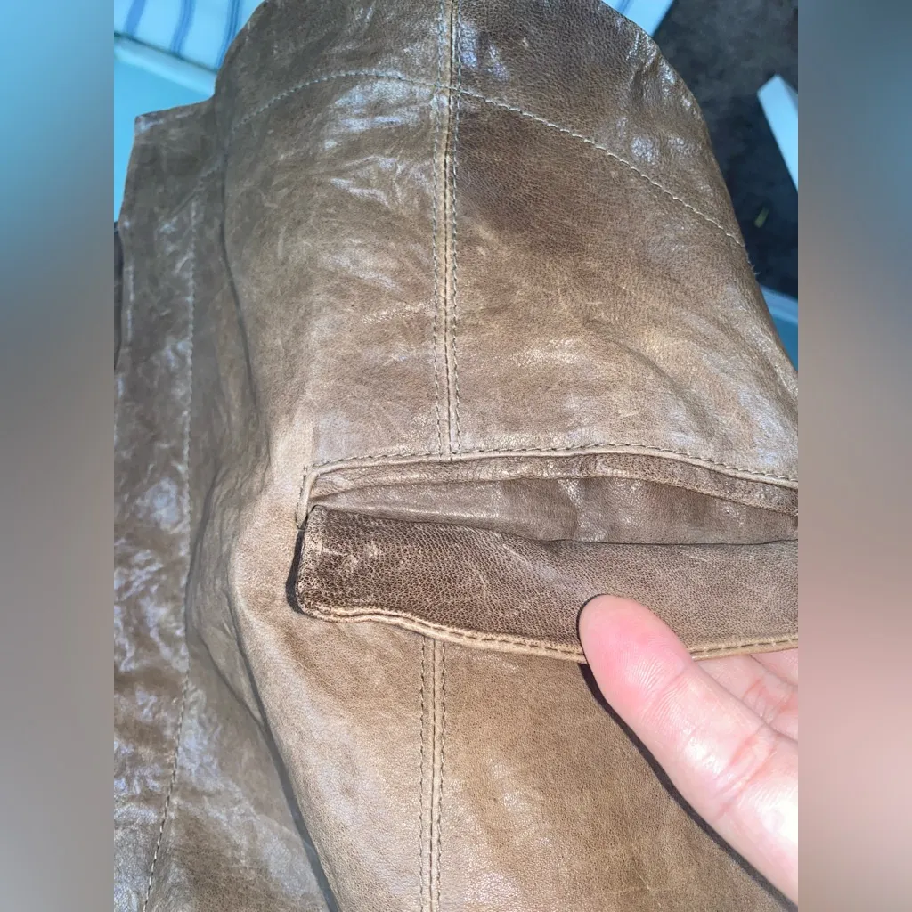 Q40 Asymmetrical Leather Textile Motto Jacket Brown Women Large, Cotton Lining - Image 13