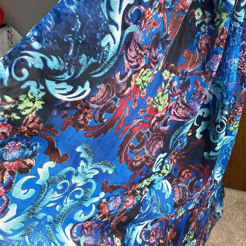 Full Length Long Sleeve  Sheer Blue Paisley Robe/Coverup  Size L - Image 4