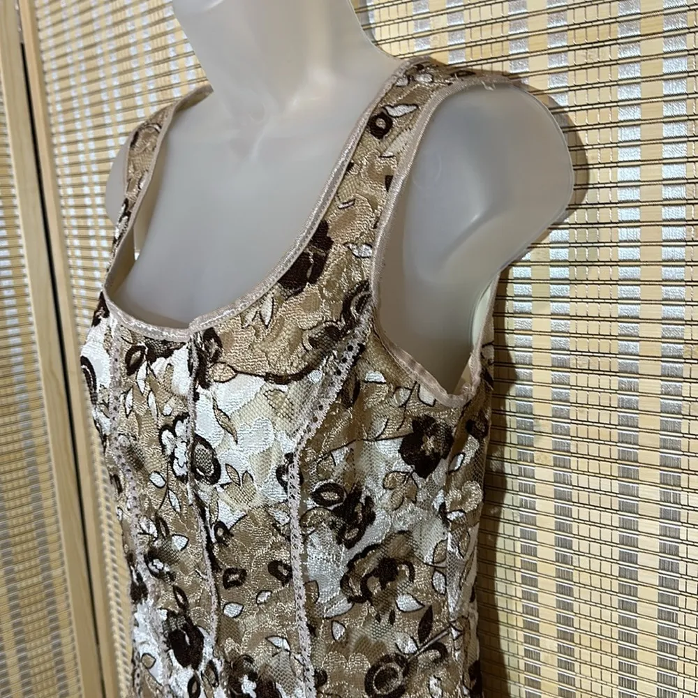 Cato Brown Tan and Cream Lace Trim and Overlay Bustier Layered Tank Top Small - Image 6