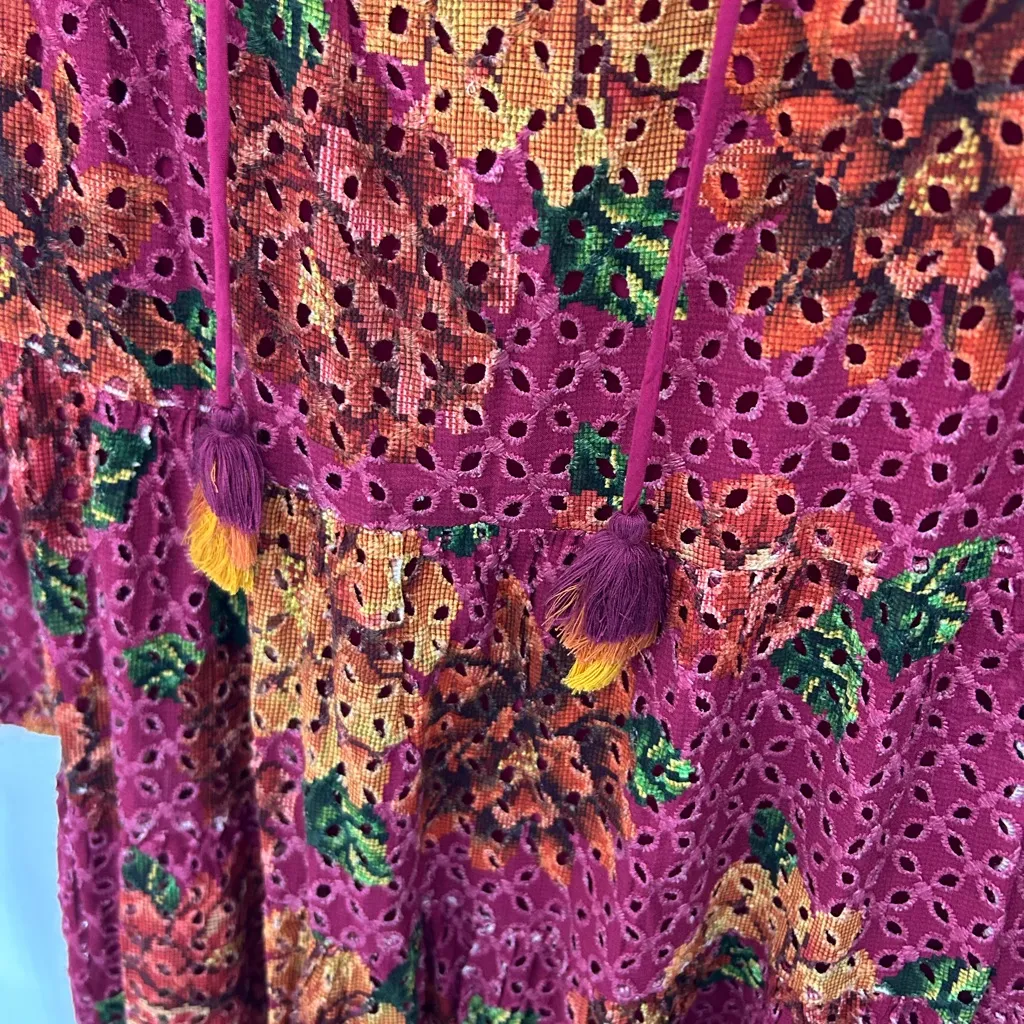 Anthropologie Farm Rio Pink Eyelet Tiered Tunic Mini Dress Size Large - Image 8