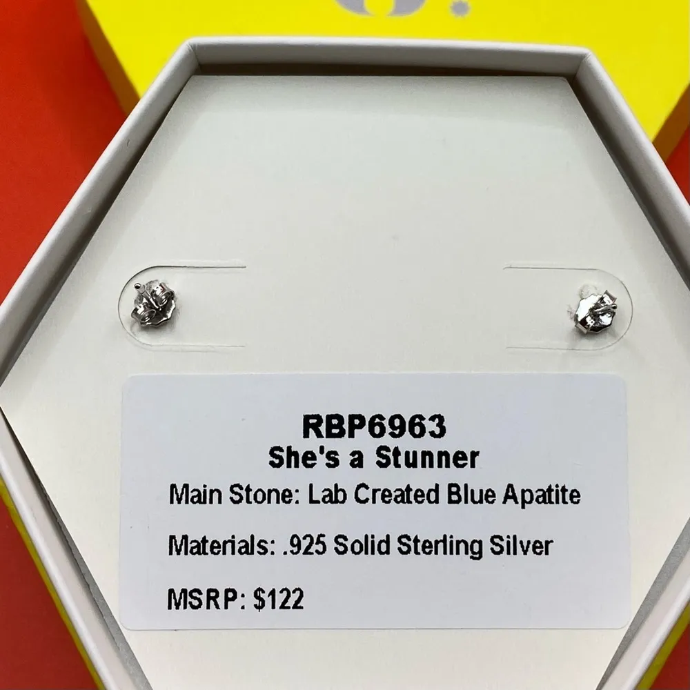 Bomb Party Earrings RBP6963 “She’s a Stunner” LC Blue Apatite on .925 SSS NWT - Image 3