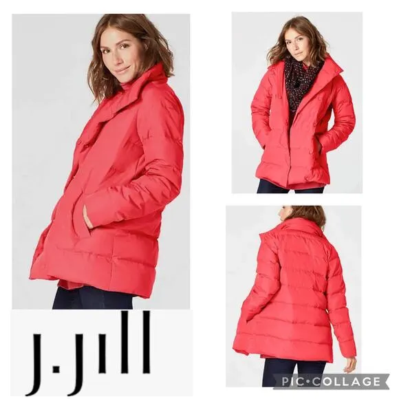 J. Jill Chloe cozy down puffer coat with funnel neck coral jacket size XS - Image 2