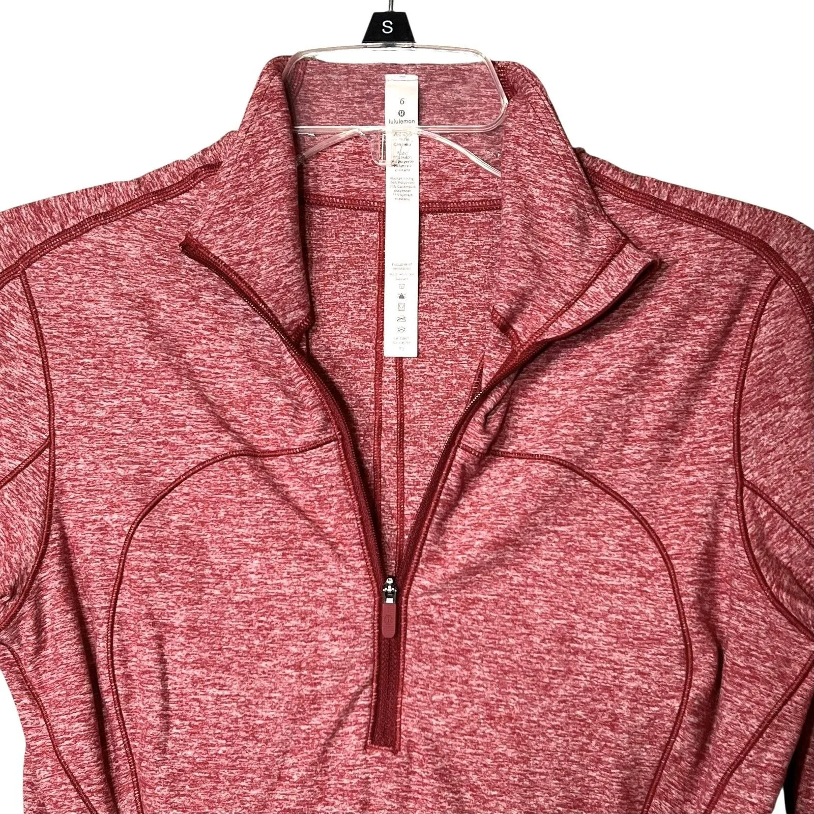 Lululemon Pullover Womens 6 Red Heathered Half Zip Thumbholes Coolmax Running - Image 10