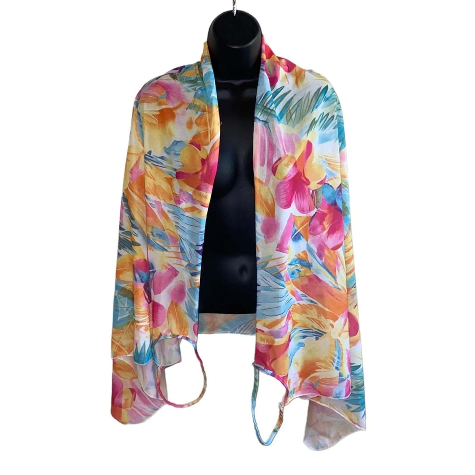 Sheer Floral Saress Wrap Kimono Dress One Size Boho Resort Chiffon Cover Up Pink - Image 2