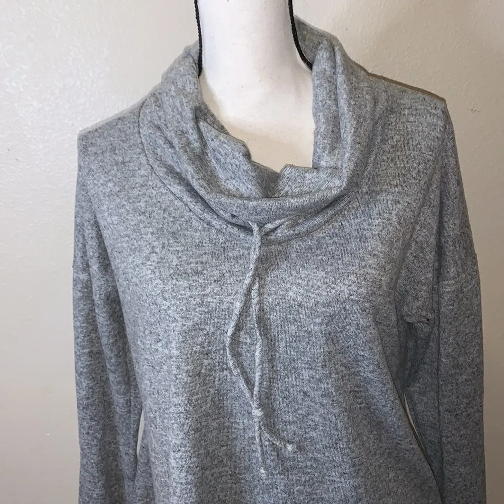 Purple Snow  cowl neck stretchy asymmetrical gray pullover sweater - Image 2