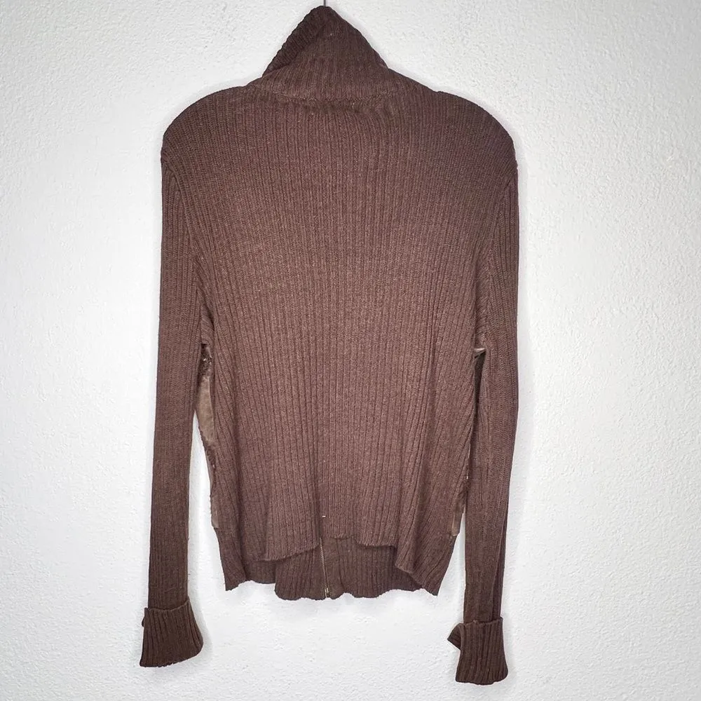 Vintage White Stag Patchwork Suede Zip‎ Sweater Brown Size M - Image 5